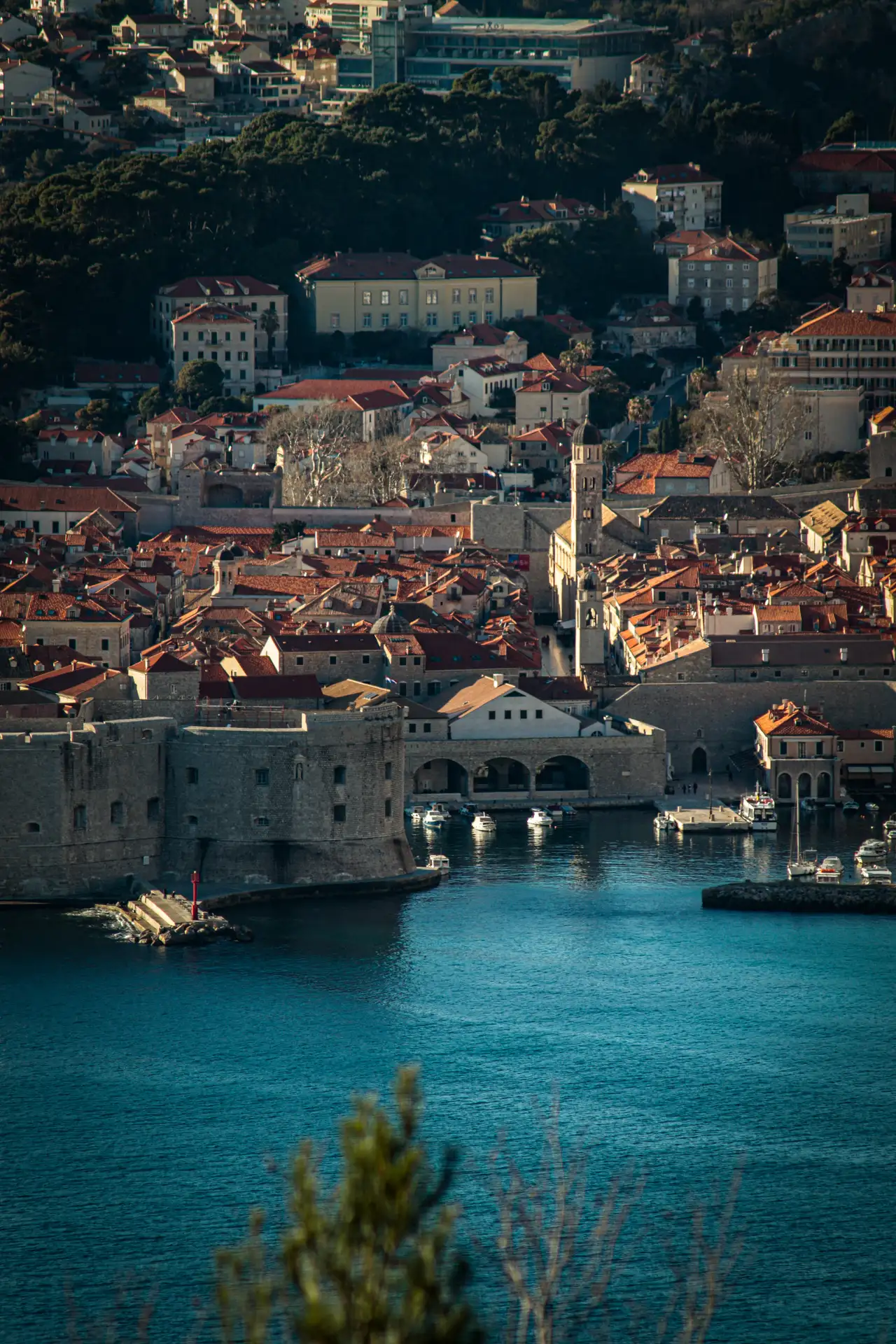 a city with red roofs and a body of water. Dubrovnik in Kroatien