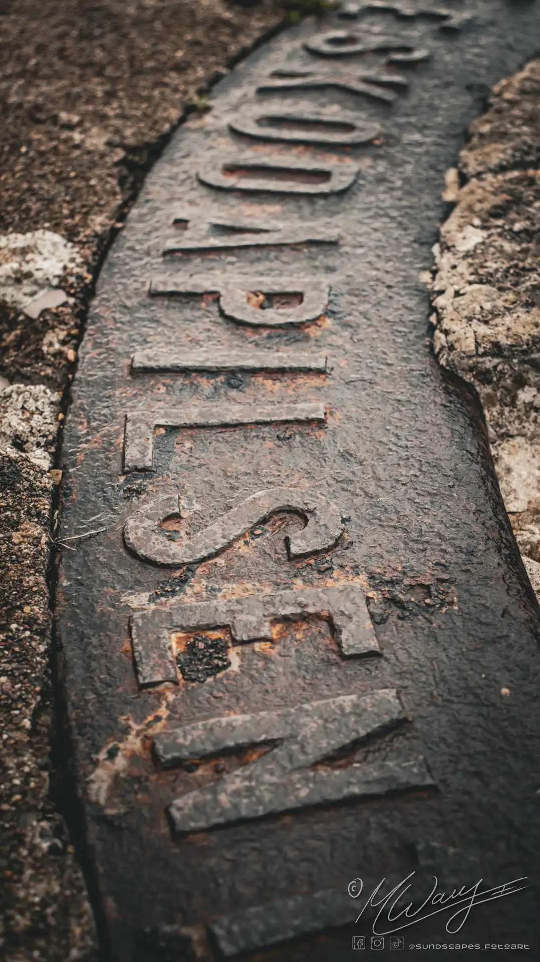 a rusted metal sign on the ground