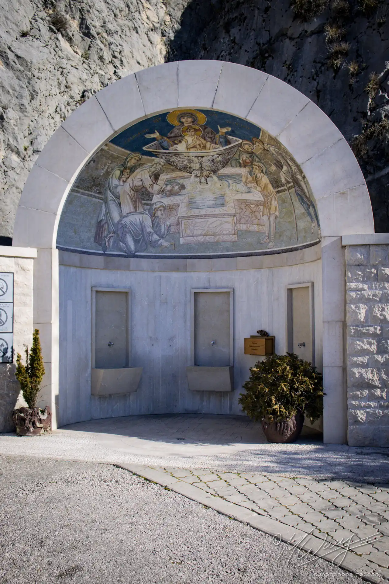 a monastery built into a mountain