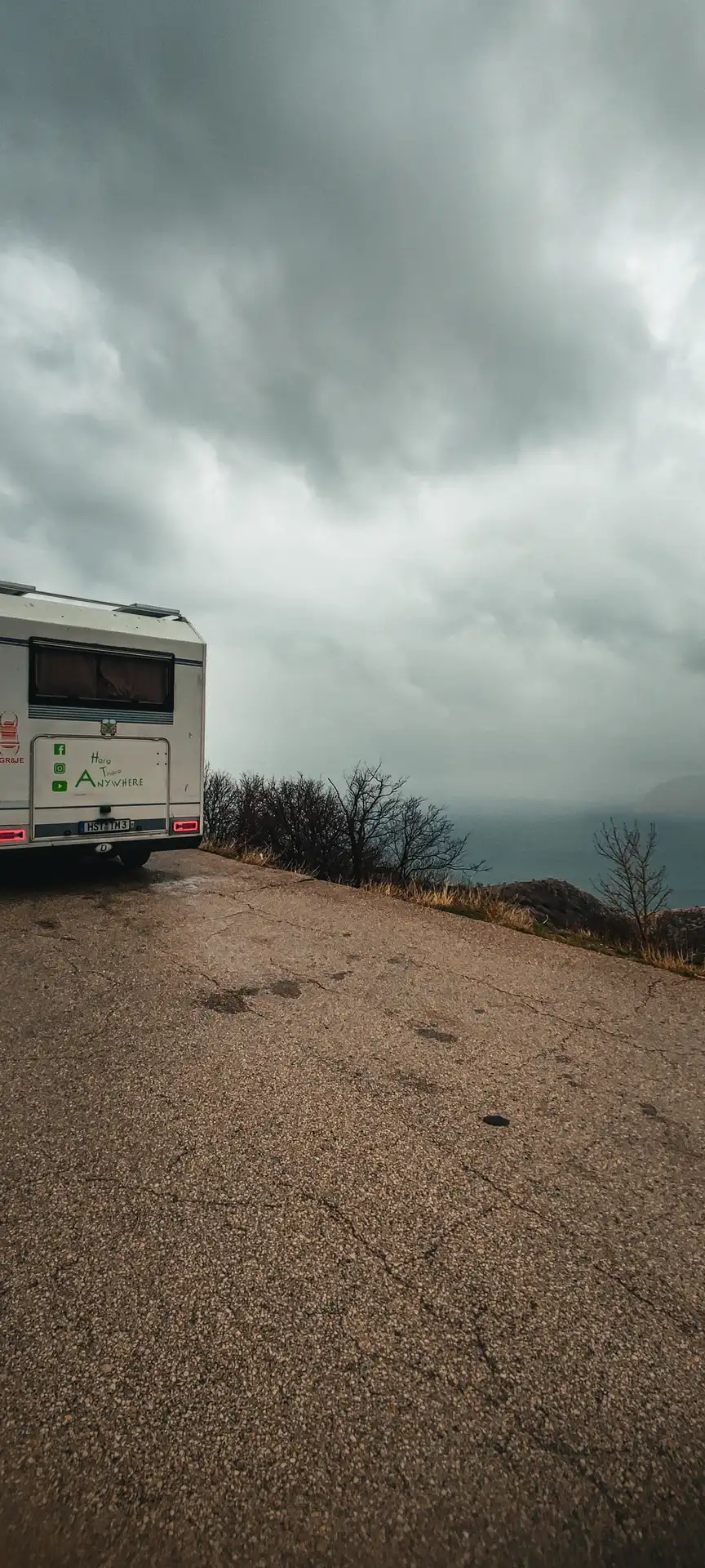 a white camper parked on a road