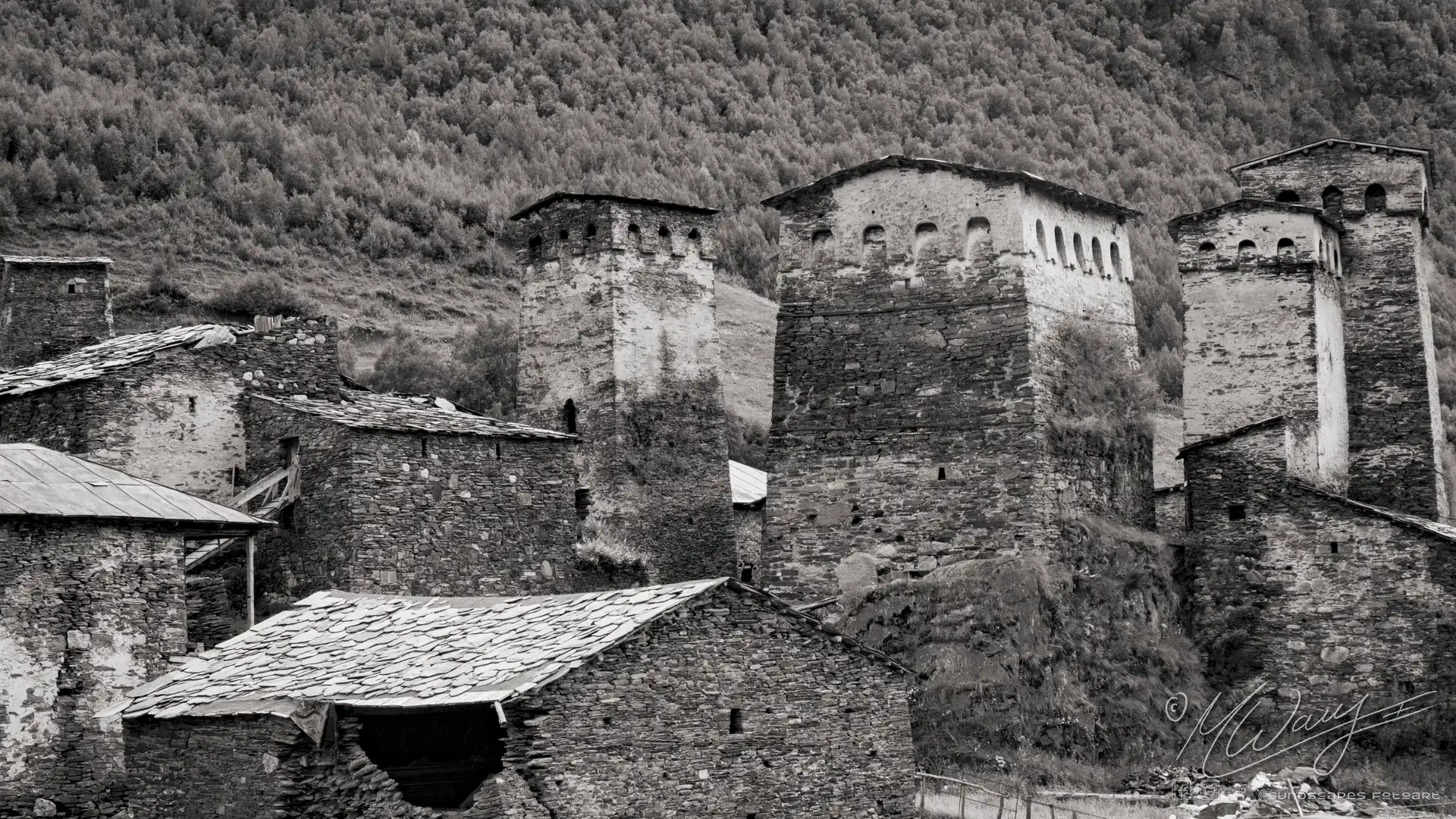 Über das Dorf Uschguli in Georgien fotografiert