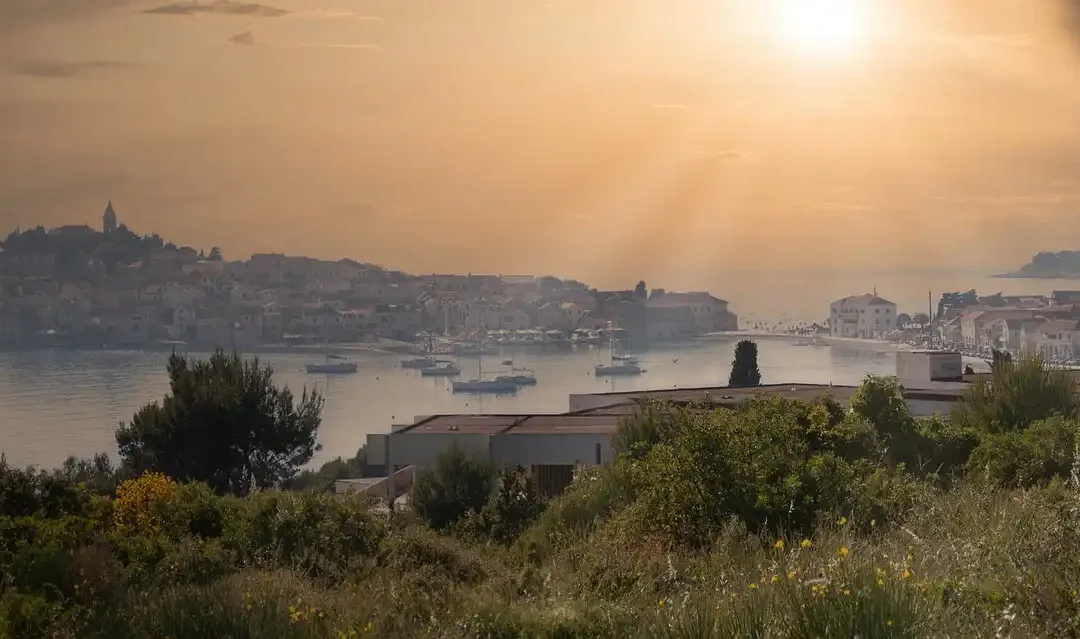 a view over the town of Primošten Croatia from a distance